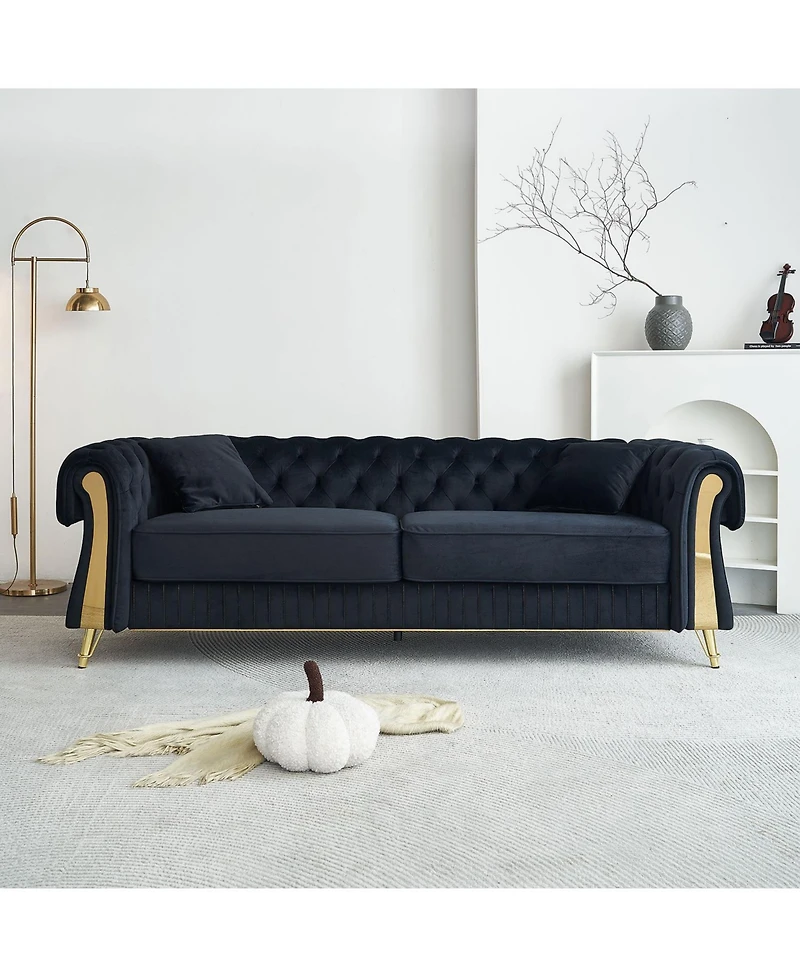 Streamdale 89" Chesterfield Tufted Velvet Sofa - Black