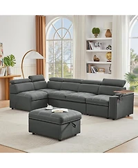 Streamdale Grey Fabric Sectional Sofa with Storage Ottoman