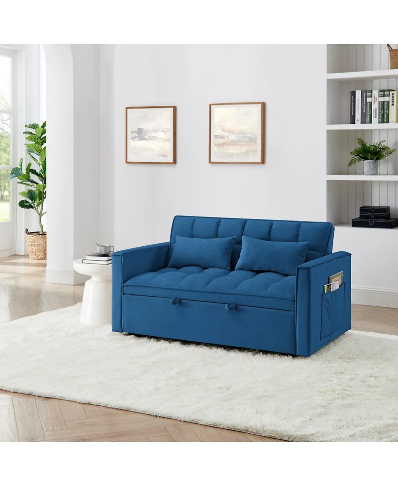 Streamdale 54.33 inch versatile foldable sofa bed in 3 lengths, modern sofa sofa sofa velvet pull-out bed, adjustable back (Blue)
