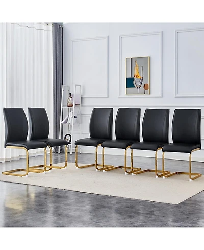 Streamdale Luxury Black Pu Dining Chairs - Gold Leg (Set of 6)