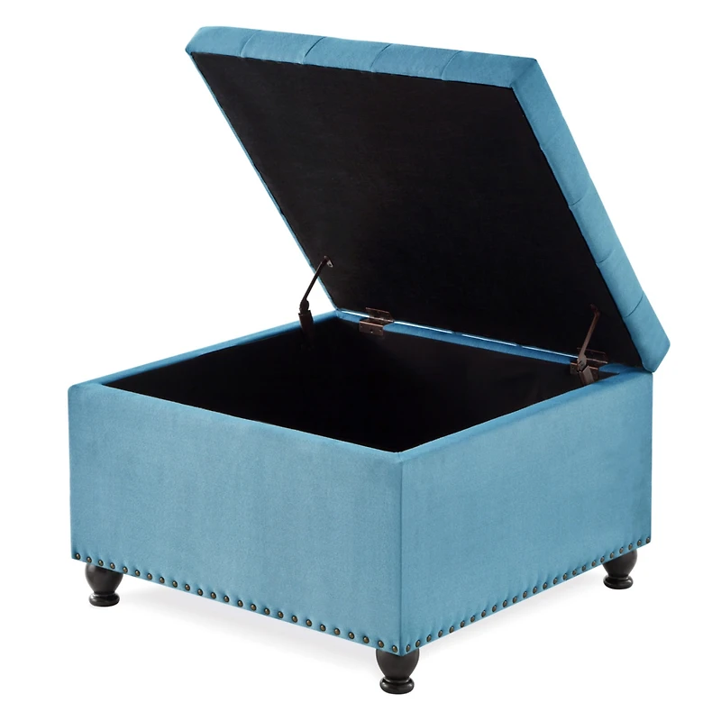 Streamdale Furniture Button Tufted Square Storage Ottoman with Wooden Legs for Living/Bedroom