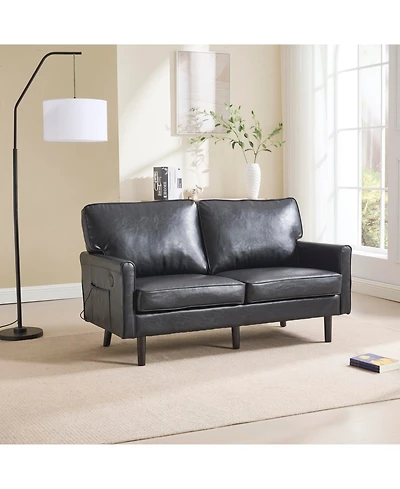 Streamdale Mid-Century Loveseat with Usb & Removable Cover (Black Pu)