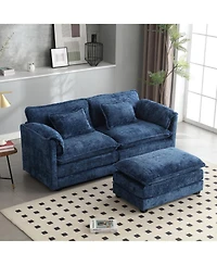 Streamdale Chenille fabric, removable armrests with side pockets, high density sponge filling, oversized double sofa with footstool