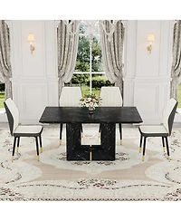 Streamdale Black Marble Dining Set with White & Gray Pu Chairs