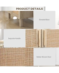 Sideboard Buffet Cabinet, Kitchen Cabinet, Coffee Bar Cabinet with 2 Rattan Doors and Adjustable Shelves, Natural