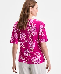 Jm Collection Women's Printed V-Neck Short Sleeve Knit Top, Exclusively at Macy's