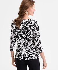 Jm Collection Women's Printed 3/4 Sleeve Scoop-Neck Jacquard Top, Exclusively at Macy's