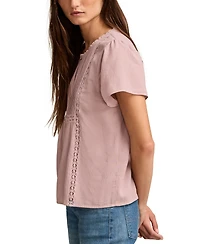 Lucky Brand Women's Cotton Pleated Split-Neck Peasant Top