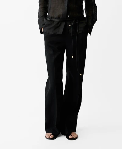 Mango Women's Bow Straight-Fit Linen Pants
