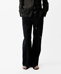 Mango Women's Bow Straight-Fit Linen Pants