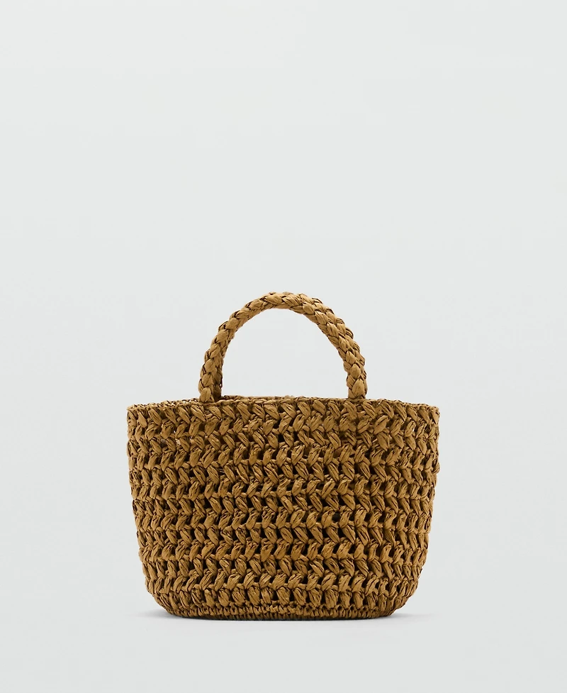 Mango Women's Natural-Fiber Double-Handle Bucket Bag