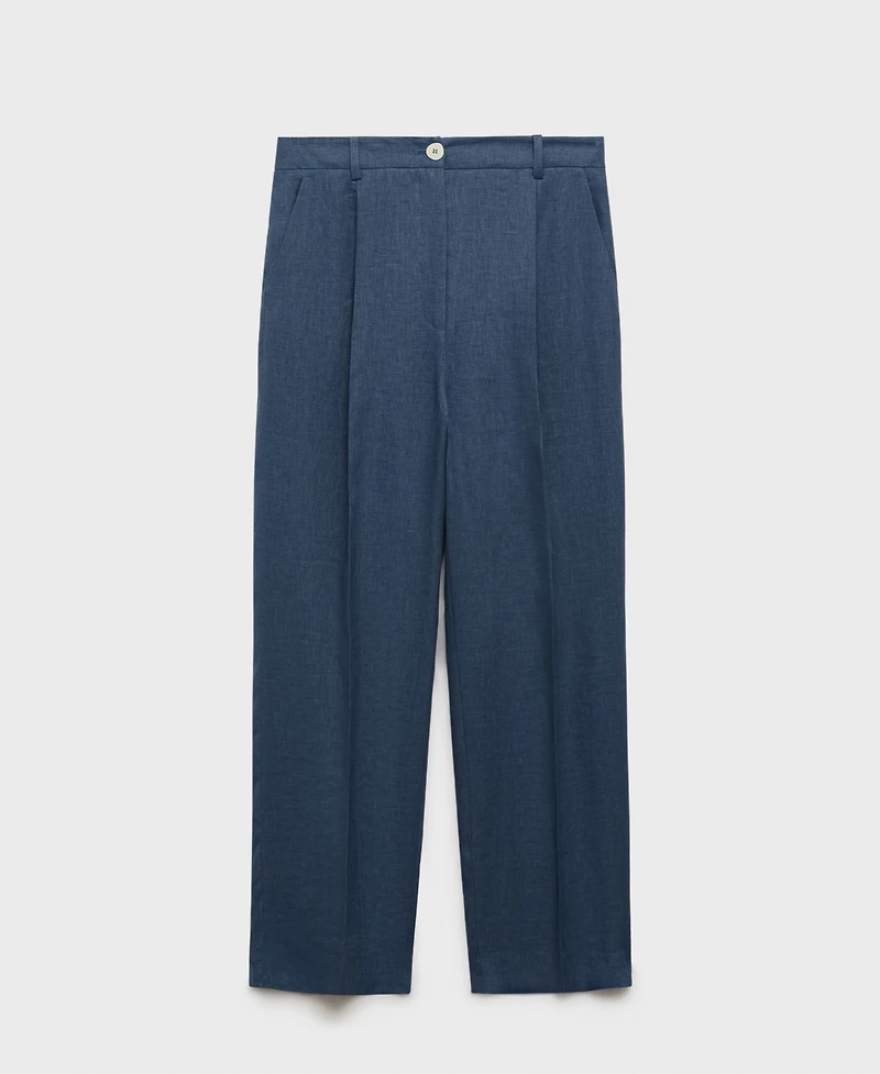 Mango Women's Pleated Detail Straight-Fit Linen Pants