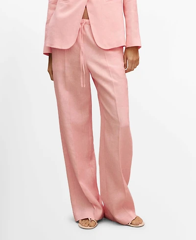 Mango Women's Bow Straight-Fit Linen Pants