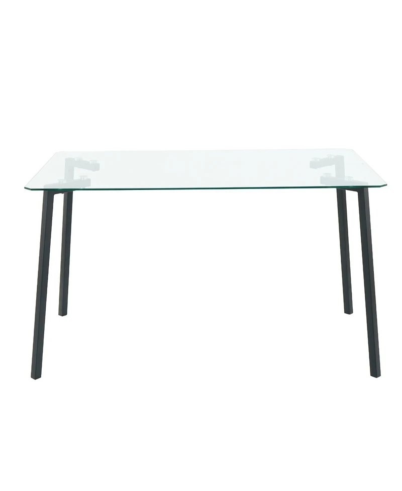 Streamdale 51.2" Square Glass Dining Table, Black Metal Legs