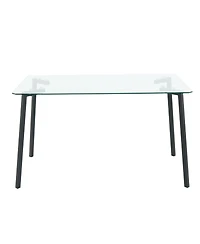 Streamdale 51.2" Square Glass Dining Table, Black Metal Legs