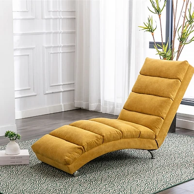 Linen Chaise Lounge Indoor Chair, Modern Long Lounger For Office Or Living Room