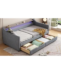 Streamdale Twin Daybed with Storage, Shelves & Usb Ports, Linen Upholstered Sofa with Led Light
