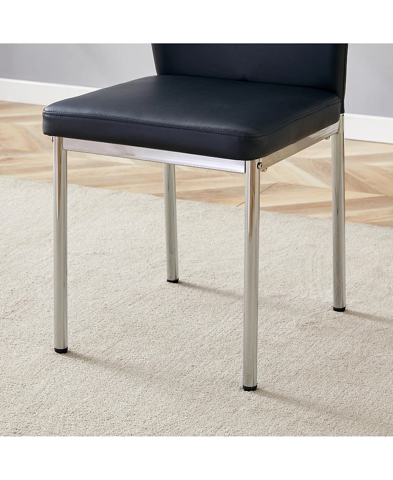 Streamdale Black Pu Dining Chairs - Set of 6, Silver Legs, Stripe Back