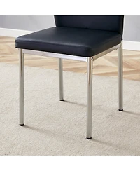 Streamdale Black Pu Dining Chairs - Set of 6, Silver Legs, Stripe Back