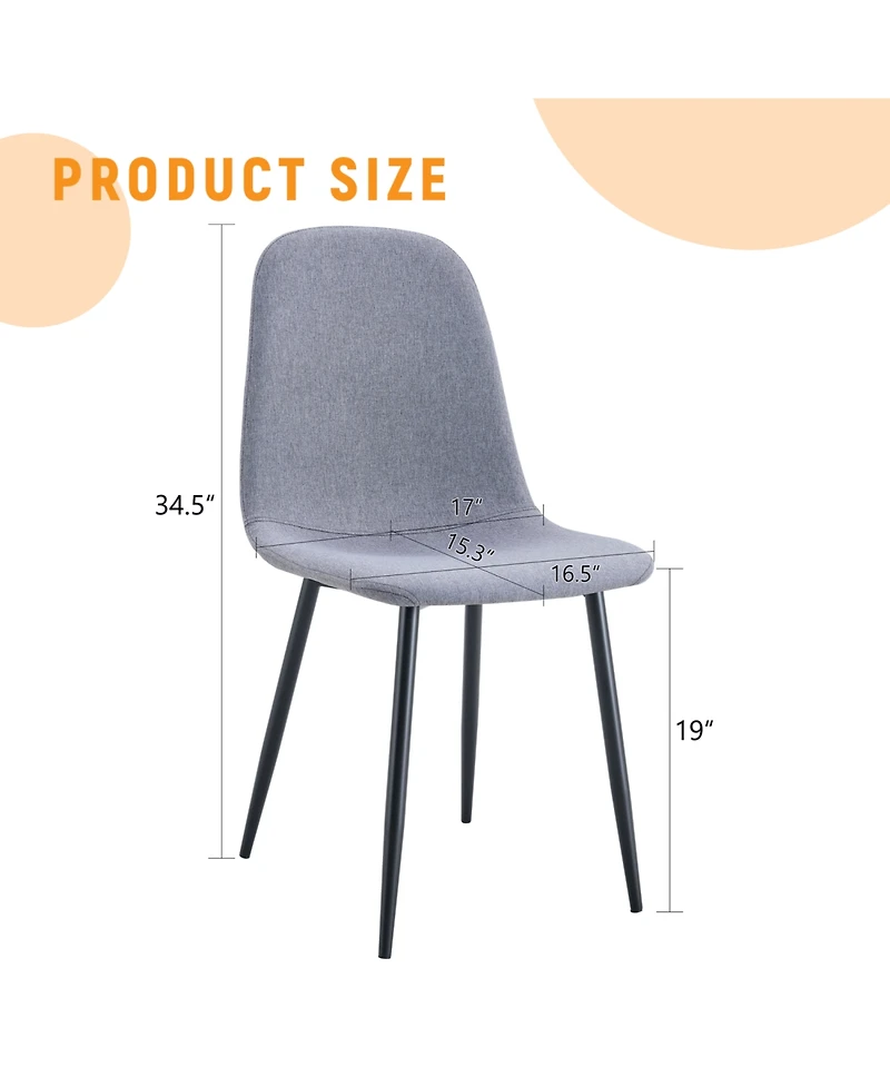 Streamdale Light Gray Linen Dining Chairs (Set of 4) - Black Metal Legs