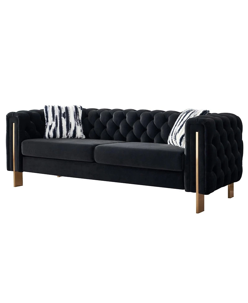 Streamdale Chesterfield Modern Tufted Velvet Living Room Sofa, 84.25"W Couch,Black