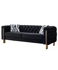 Streamdale Chesterfield Modern Tufted Velvet Living Room Sofa, 84.25"W Couch,Black