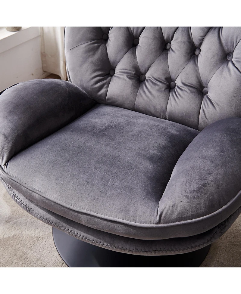 Streamdale Swivel Leisure chair lounge chair velvet Grey color with ottoman