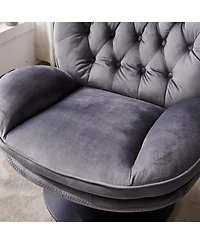 Streamdale Swivel Leisure chair lounge chair velvet Grey color with ottoman