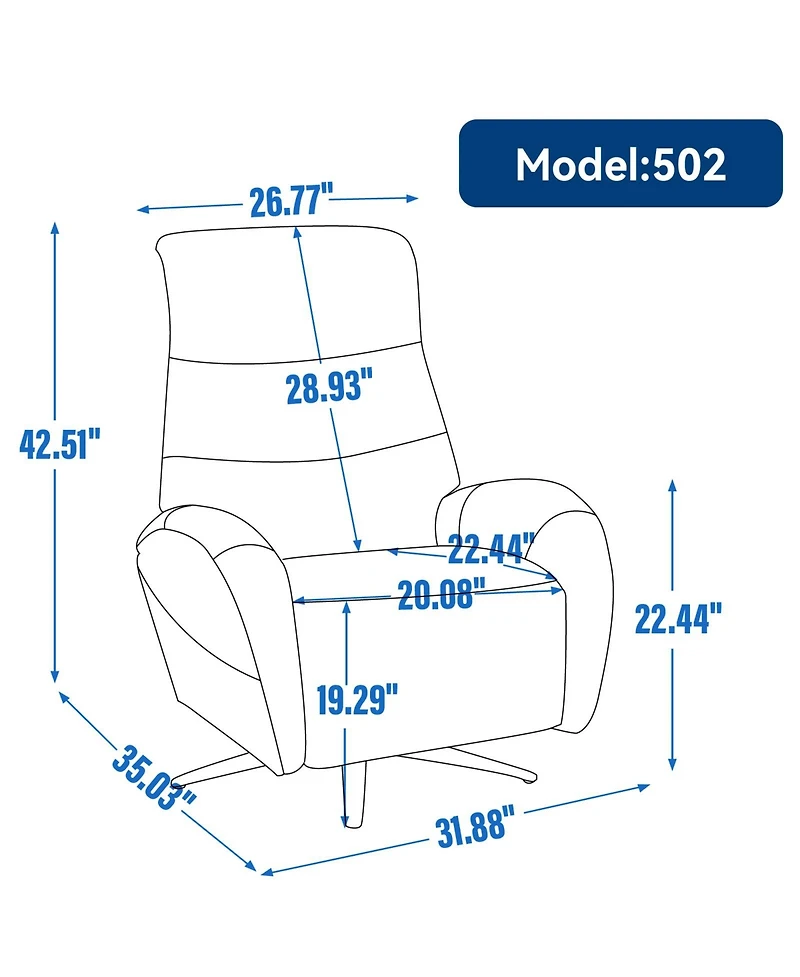 Blue Fabric Dual Motor 270 Swivel Power Recliner Chair With Heavy Duty Motion Mechanism, Usb and Type-c Charging Ports