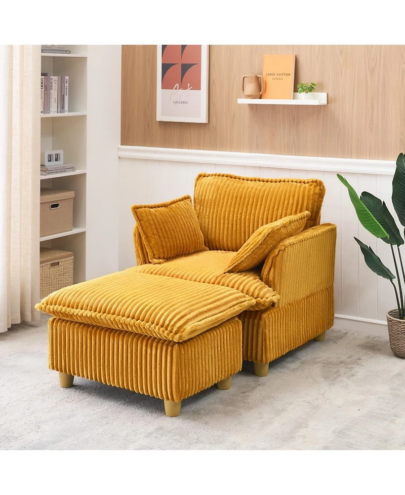 Streamdale Corduroy Sofa with Ottoman & Pillows - Living Room/Balcony/Study