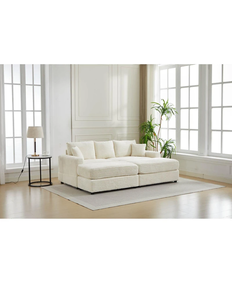 Streamdale Modern Sectional Couch, 2 Pieces Corduroy Couch Cushion Covers, Soft Stretch Sofa Slipcovers with 2pcs Pillows