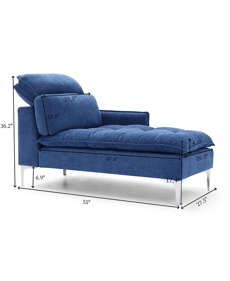 Streamdale 55" Blue Chaise Lounge with Armrest and Pillow