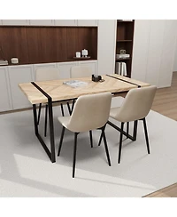 Streamdale 4-Piece Modern Dining Set 59" Light Wood Mdf Table with Suede Chairs