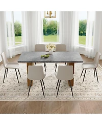 Streamdale Cozy Modern Mdf Dining Set with 6 Gray Faux Leather Chairs