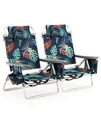 2 Pieces Folding Backpack Beach Chair with Pillow