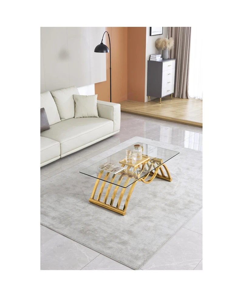 Streamdale 47" Modern Coffee Table with Clear Glass Top in Gold