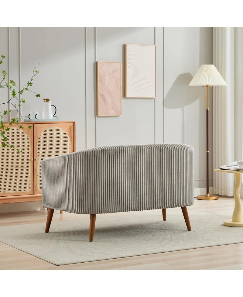 Streamdale Modern Corduroy Loveseat Sofa, 2-Seat with Walnut Legs
