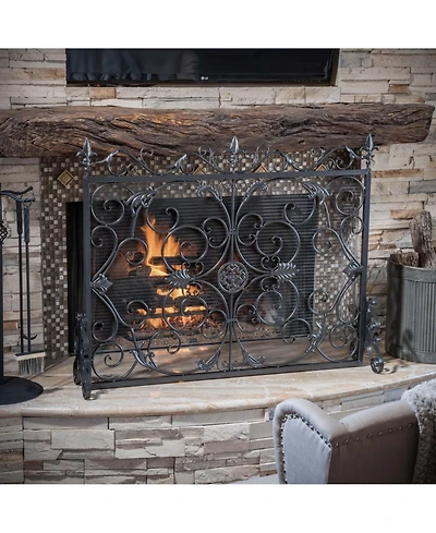 Streamdale Darcie Wrought Iron Fireplace Screen, Black Finish with Ornate Design