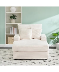 Streamdale Corduroy Armchair & Ottoman Set with Cup Holder