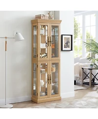 Lighted Glass Curio Display Cabinet, Display Cabinet, Glass Storage Cabinet Glass Wine cabinet Wood Frame Toy Display for Living Room, Kitchen, Pantry