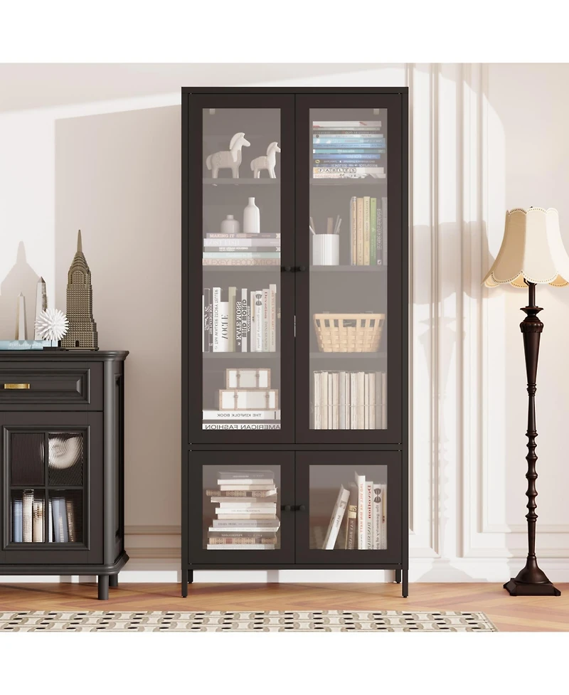 Streamdale Freestanding Metal Display Cabinet with Glass Doors