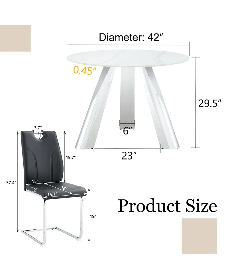 Streamdale Stylish 42" Round Table & 6 Black Dining Chairs with Metal Legs