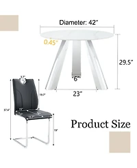 Streamdale Stylish 42" Round Table & 6 Black Dining Chairs with Metal Legs