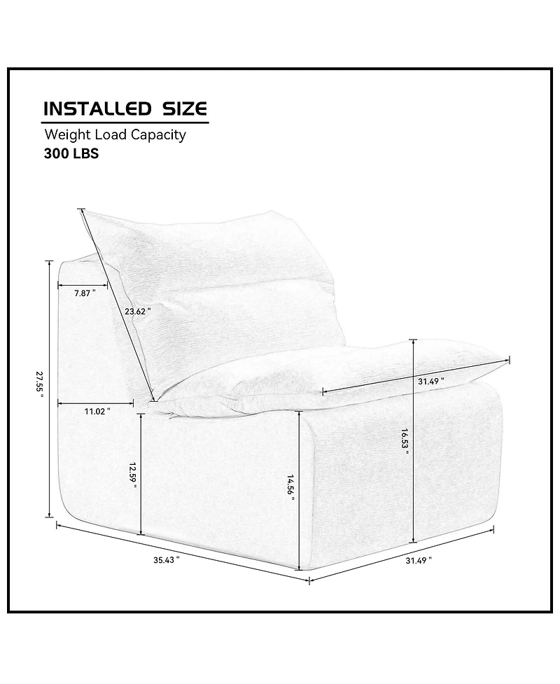 Armless Floor Chair with Backrest, Single Sofa Lounger, Living Room, Bedroom, Office
