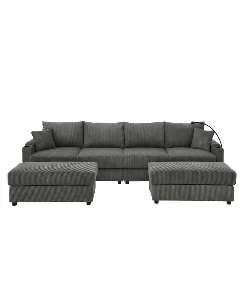 Streamdale Modern U-Shaped Sofa with Ottomans & Storage Grey Corduroy