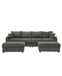 Streamdale Modern U-Shaped Sofa with Ottomans & Storage Grey Corduroy