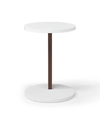 Streamdale Rustic C-Shaped End Table for Living Room, Bedroom, Bedside (White and Walnut)