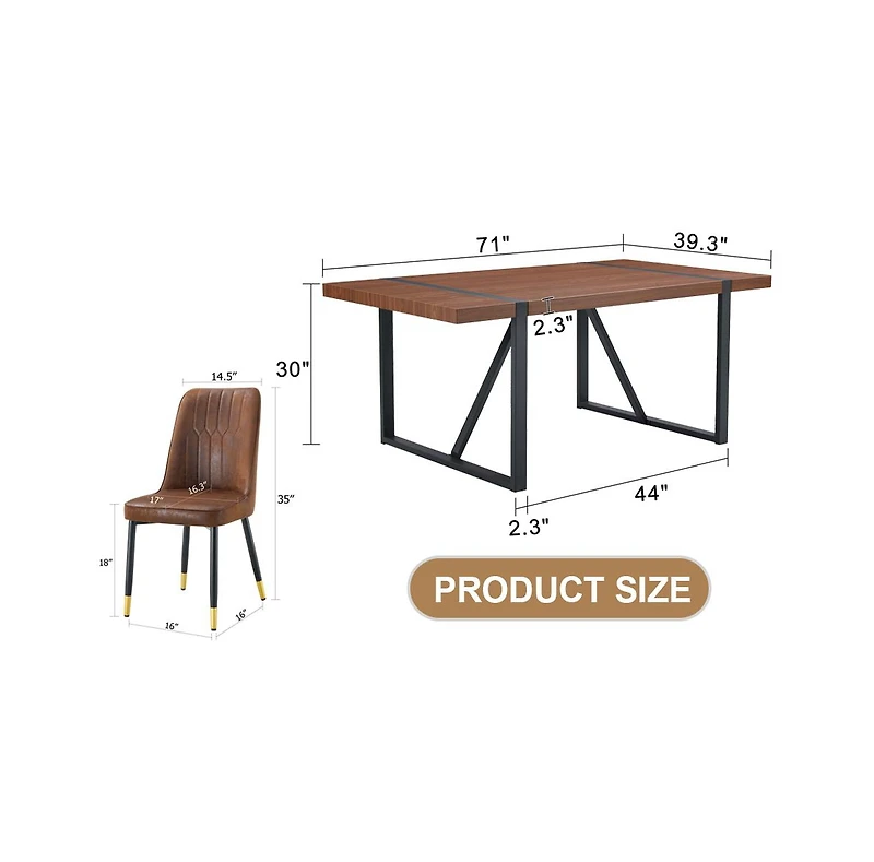 Streamdale Industrial Walnut Dining Set with 6 Brown Suede Chairs