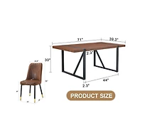 Streamdale Industrial Walnut Dining Set with 6 Brown Suede Chairs