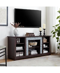 Streamdale Modern Cherry Tv Stand with Faux Stone Surround